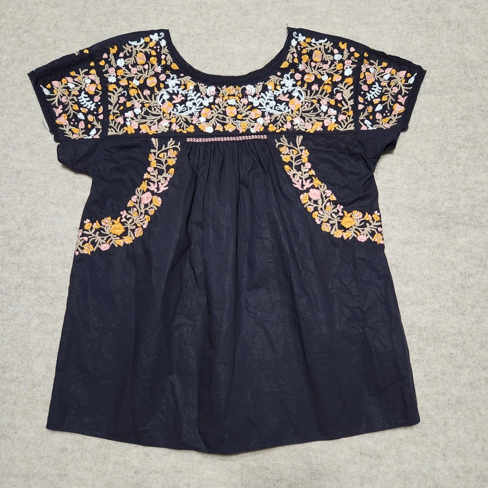 Madewell Black Embroidered Short Sleeve Boho Tunic‎ Top Women's XS